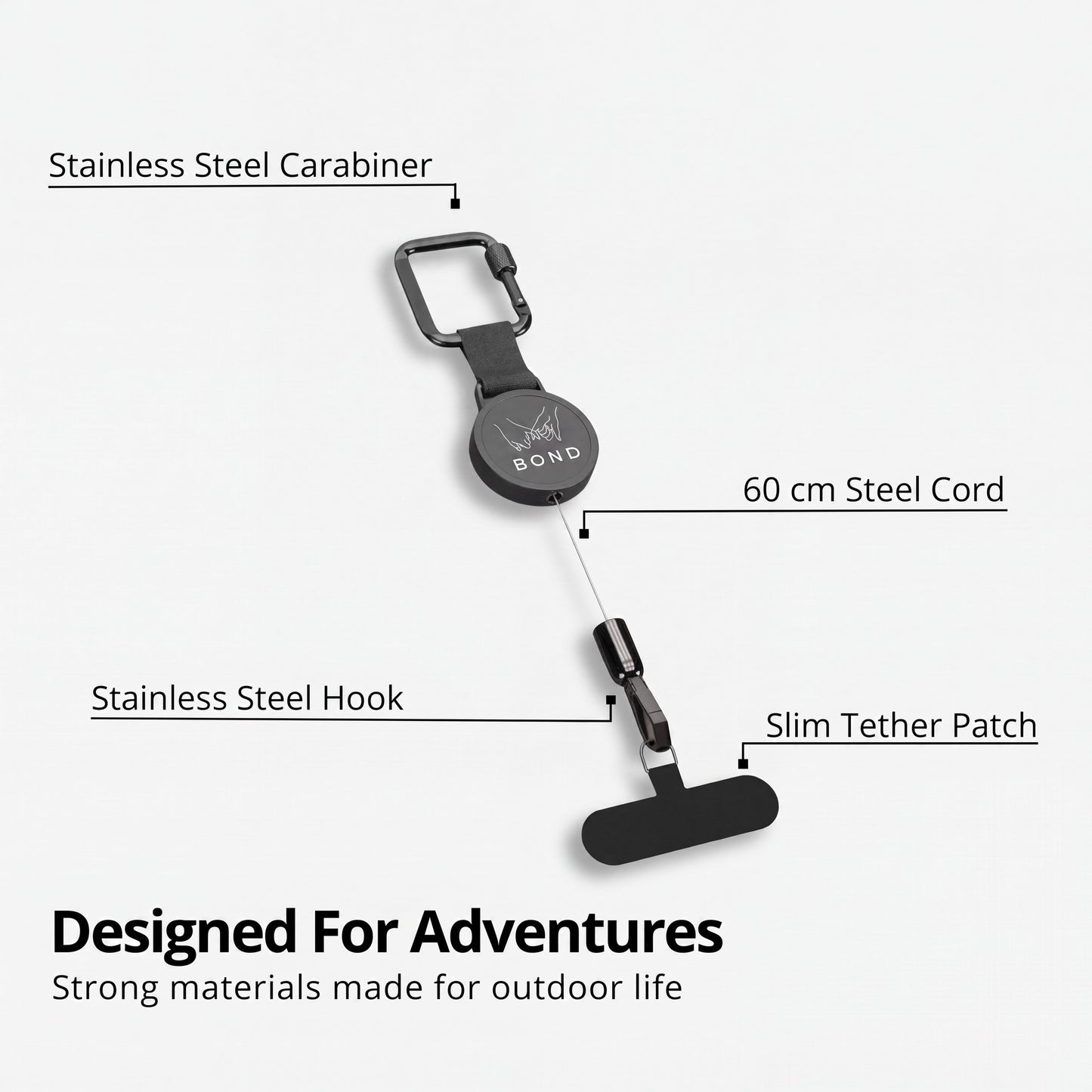 BOND Retractable Phone Tether — Anti-Drop Leash with Steel Carabiner