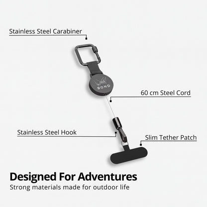 BOND Retractable Phone Tether — Anti-Drop Leash with Steel Carabiner